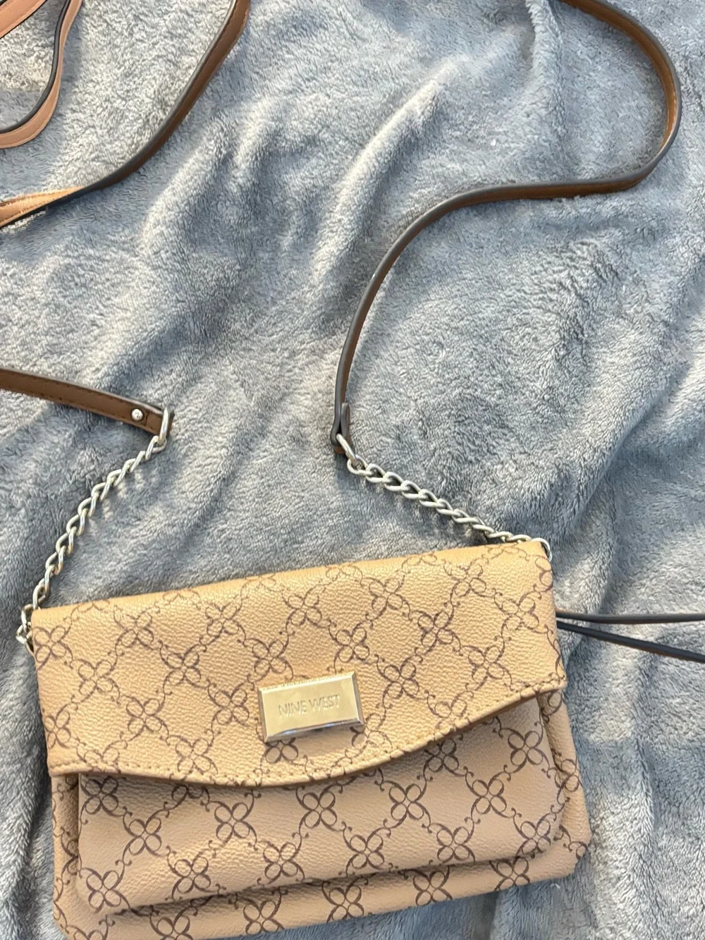 Nine West Tan Patterned Crossbody Bag with Chain Accent